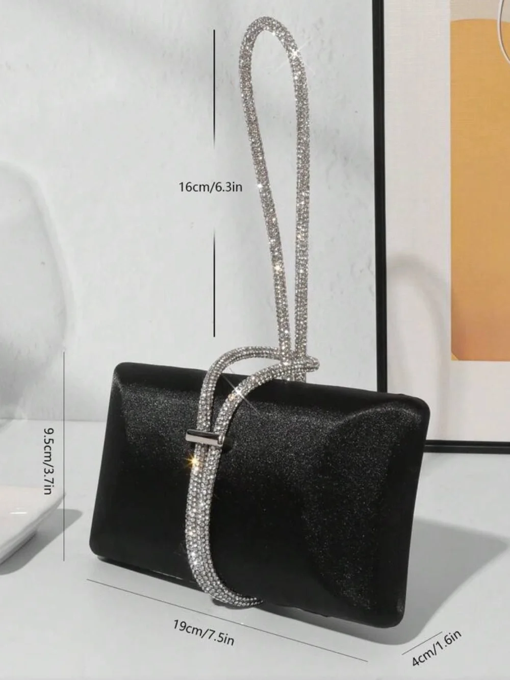 Black Evening Clutch with Crystal Strap